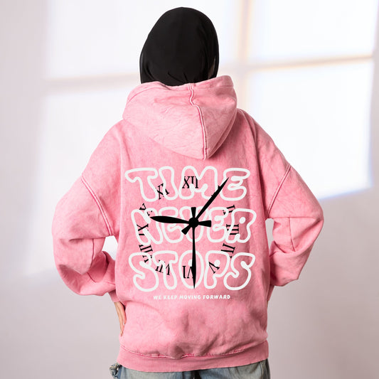 Time never stop pink washed hoodie