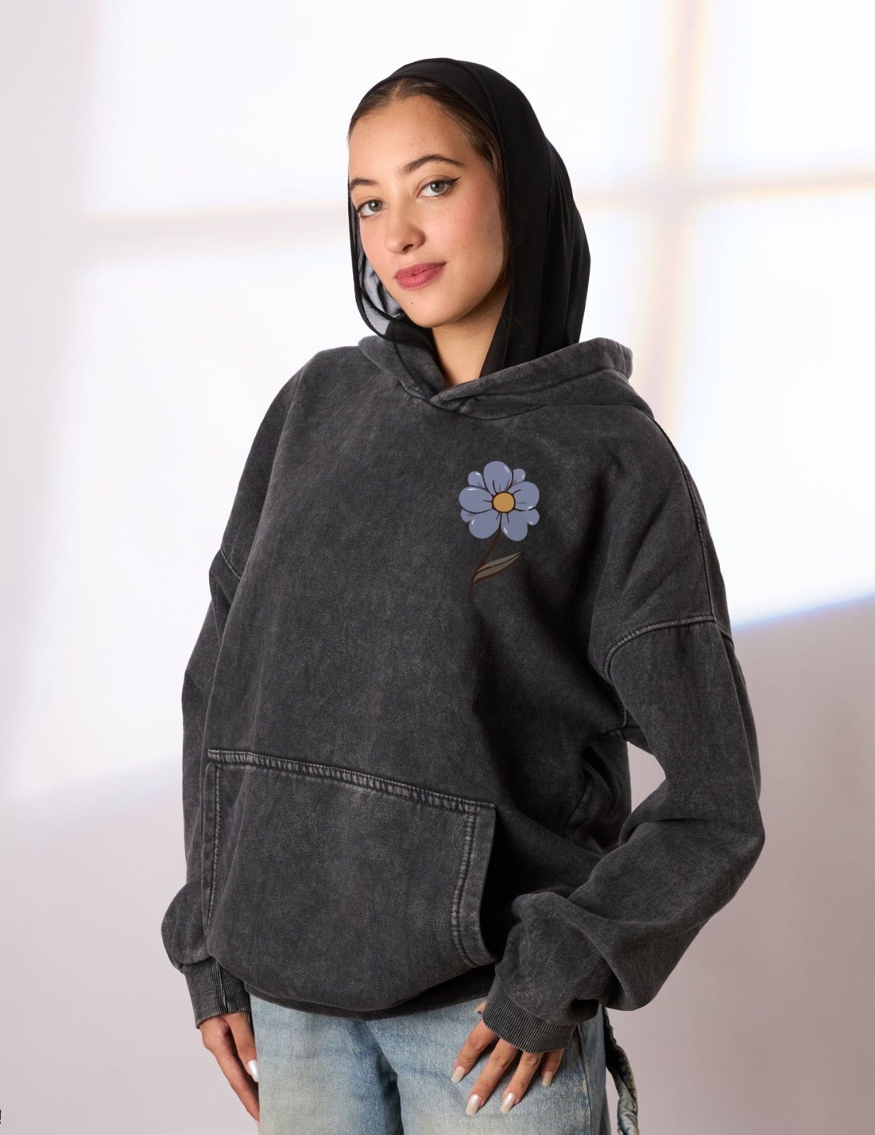 Finding my own path washed grey hoodie