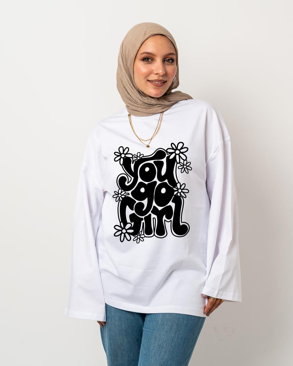 You go girl white widesleeve tshirt