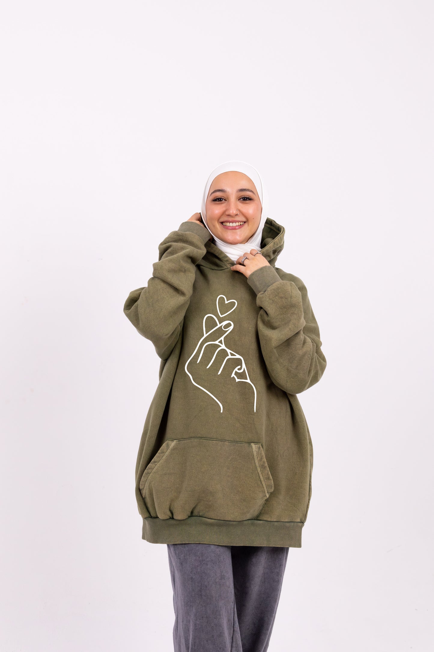 Love olive washed hoodie
