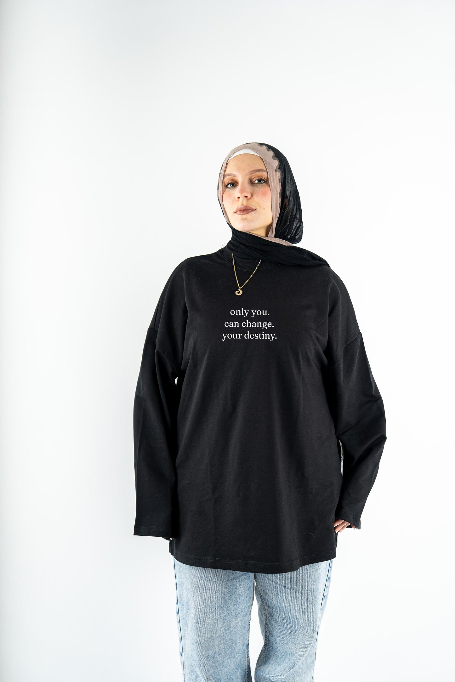 only you can change black widesleeves t-shirt