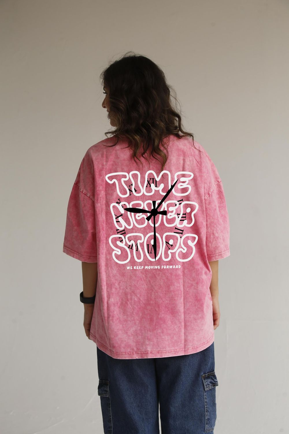 time never stop pink washed t-shirt