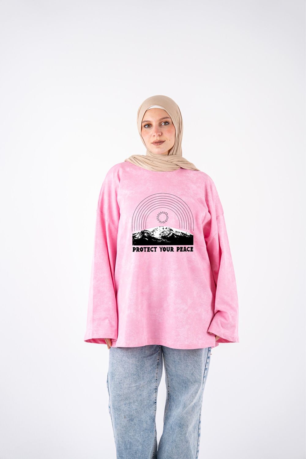 protect your peace pink washed widesleeves t-shirt
