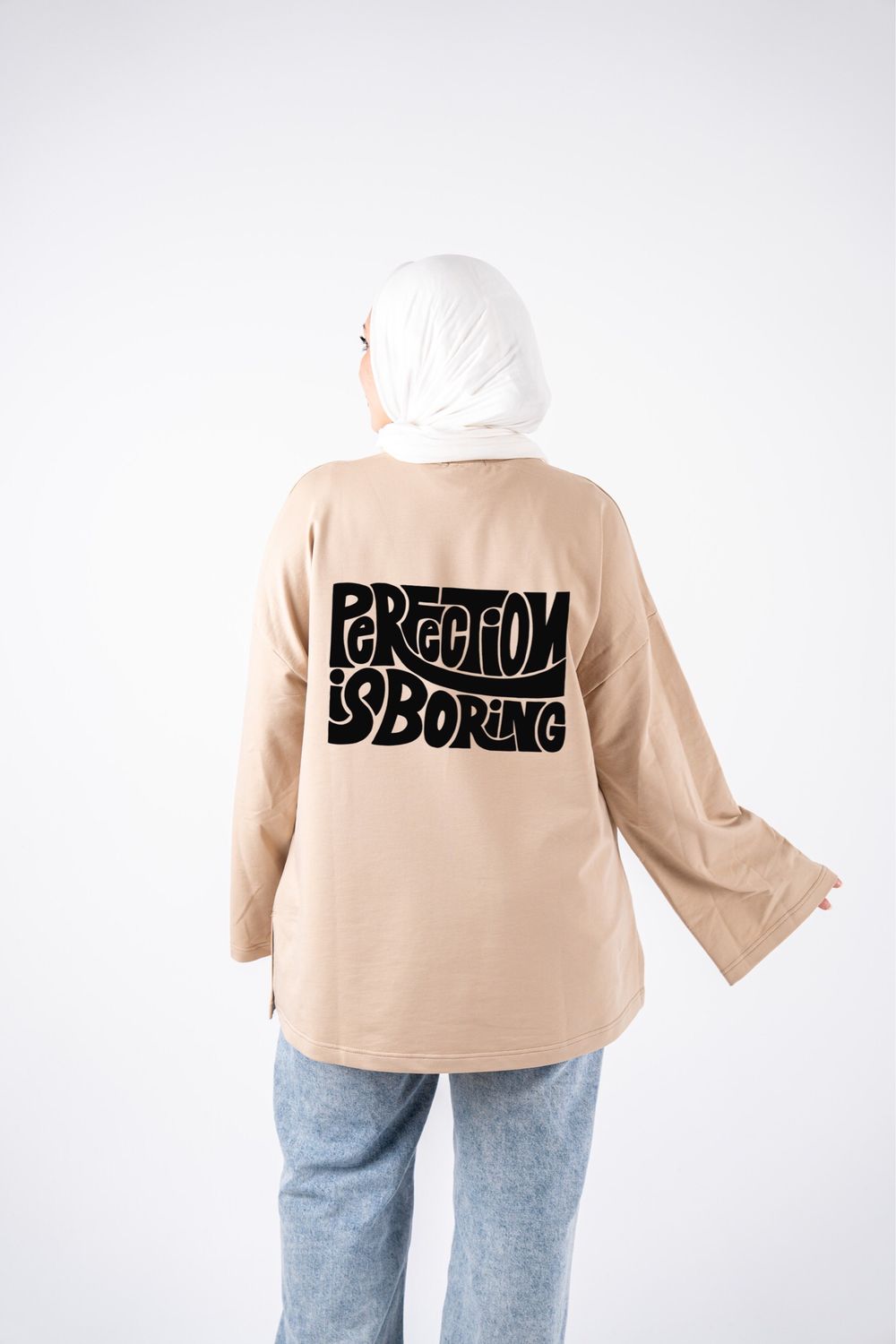 perfection is boring beige widesleeves t-shirt