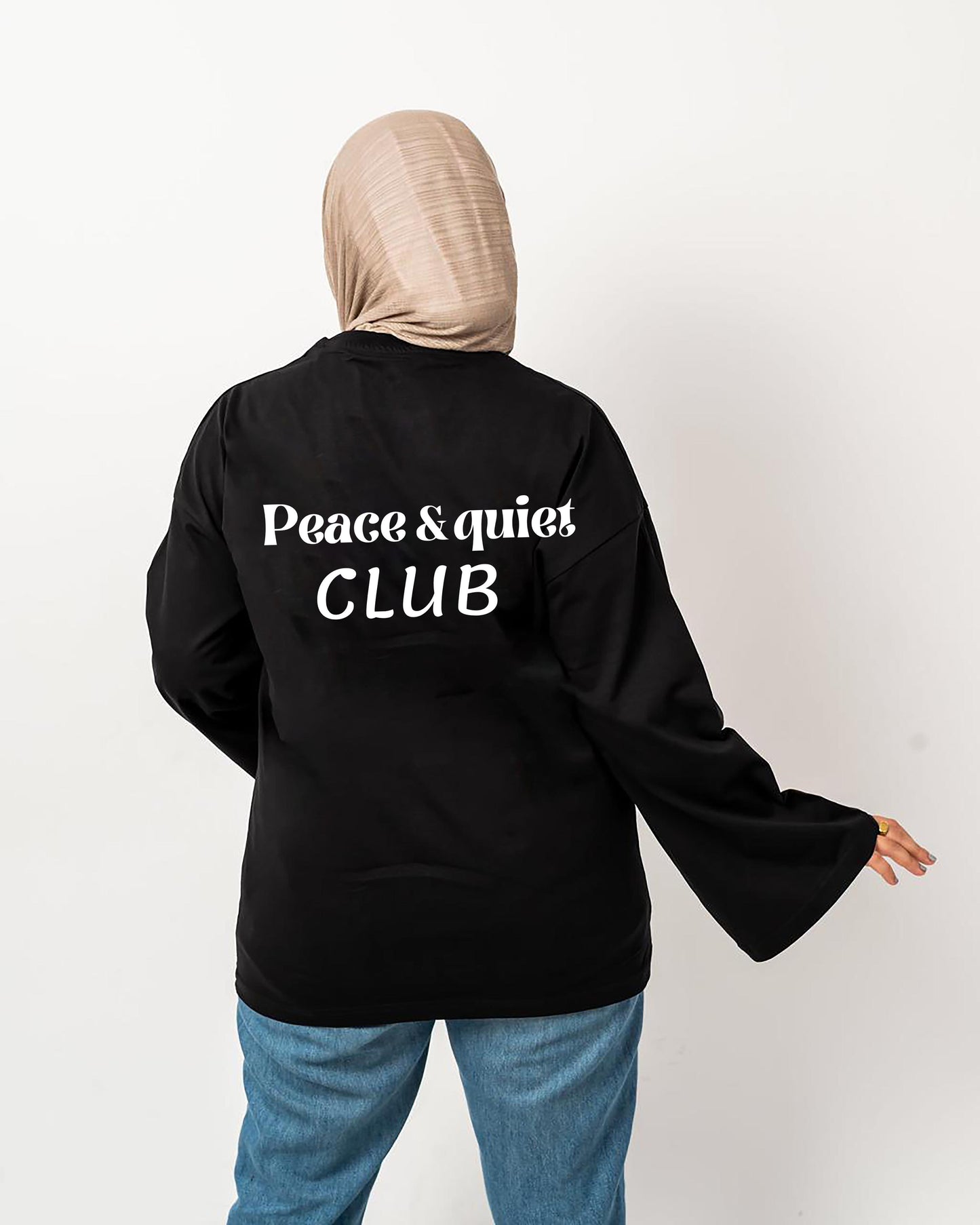 Peace and quite club black wide-sleeve tshirt