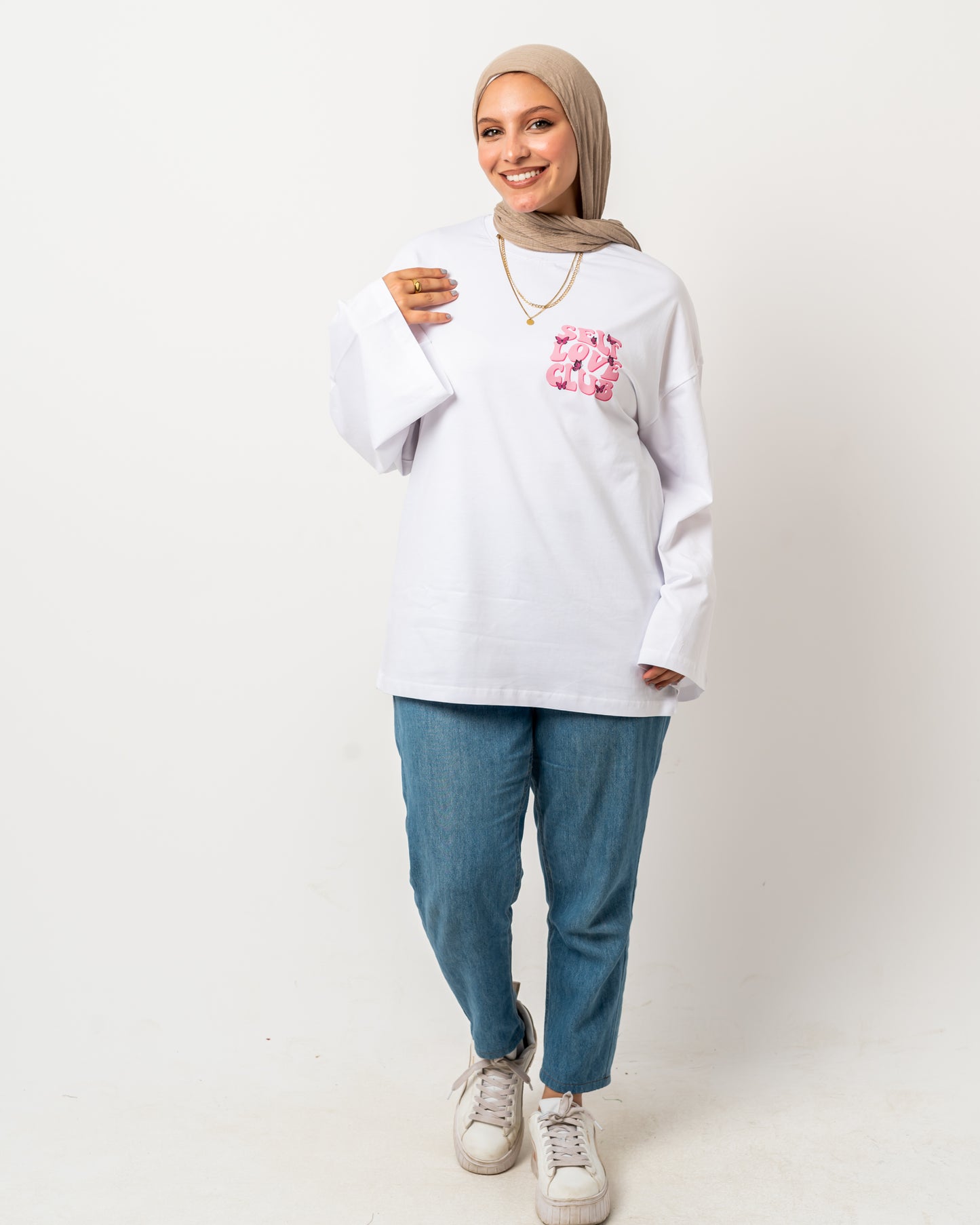 Self love club white widesleeves t-shirt