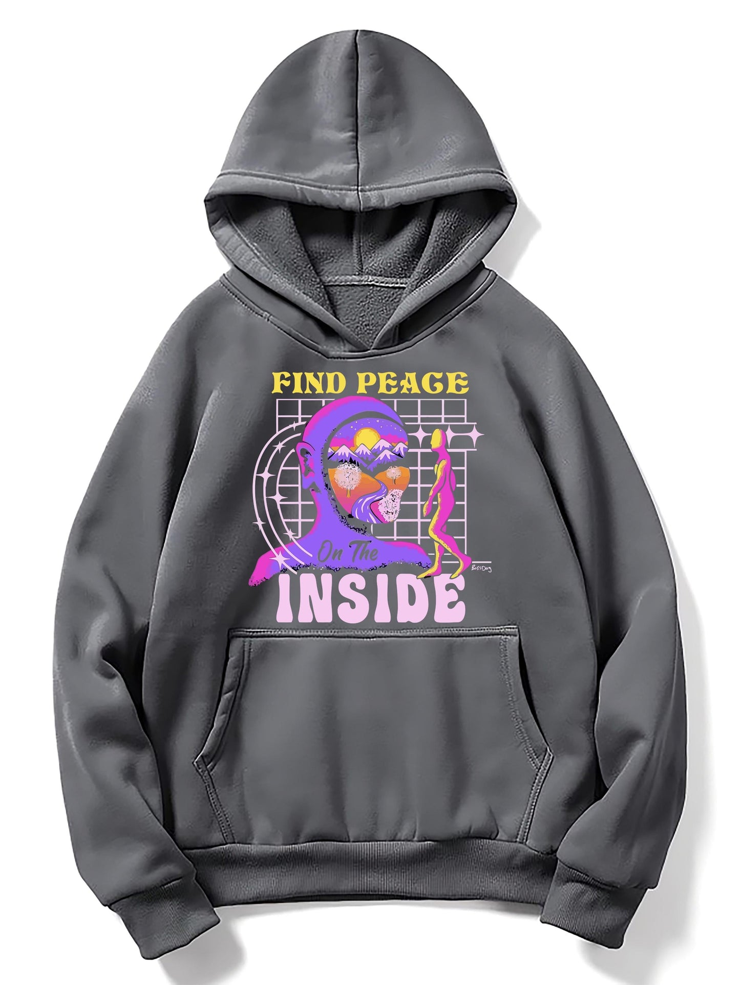 Find peace inside grey hoodie