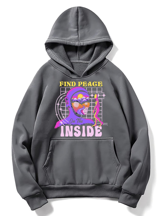 Find peace inside grey hoodie