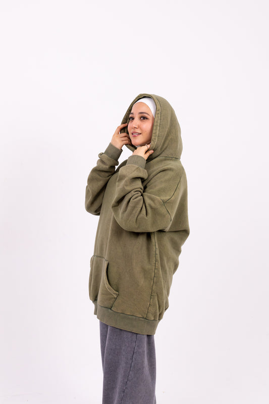 Washed olive basic hoodie
