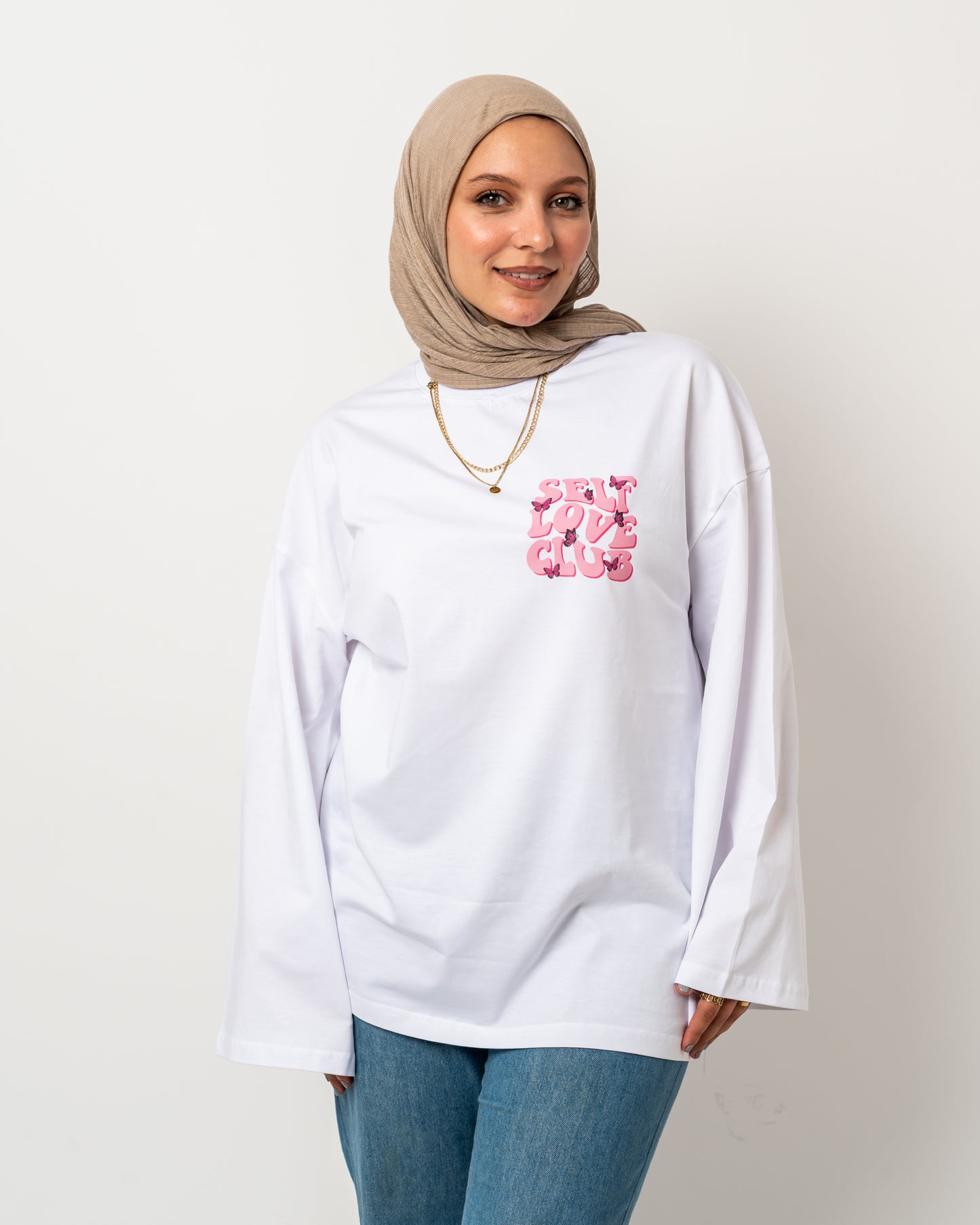 Self love club white widesleeves t-shirt