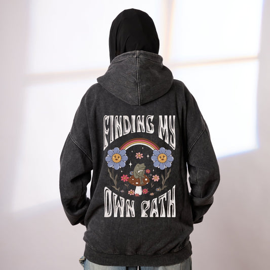 Finding my own path washed grey hoodie