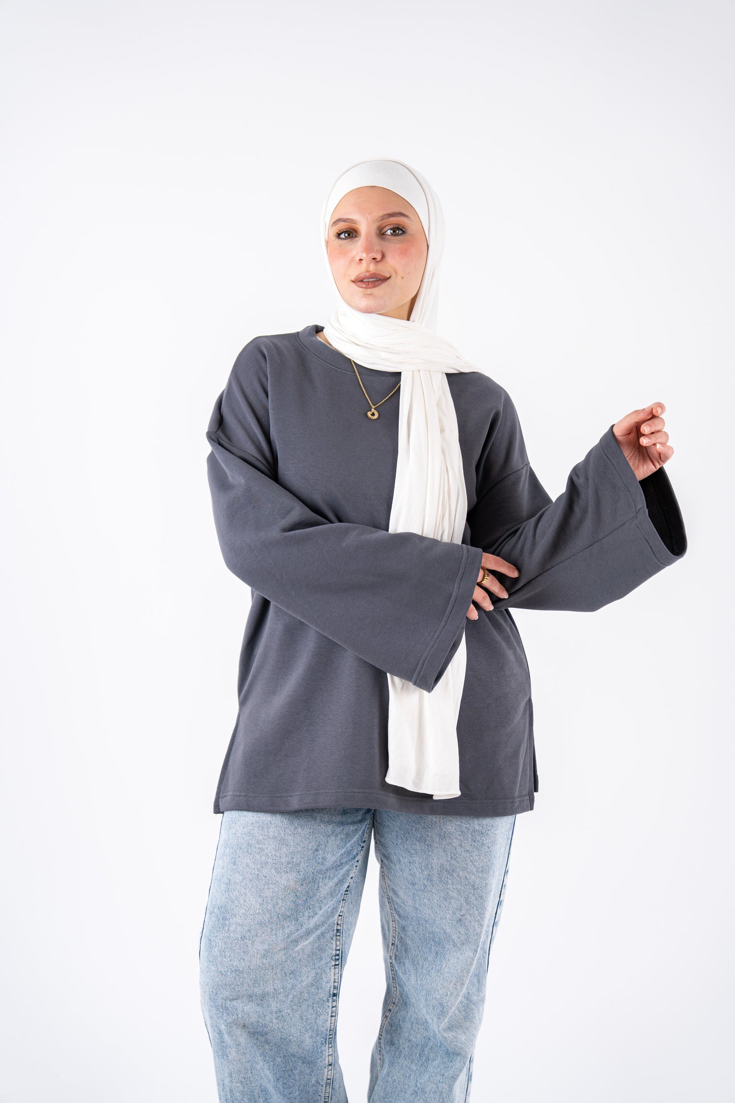 grey basic widesleeves t-shirt