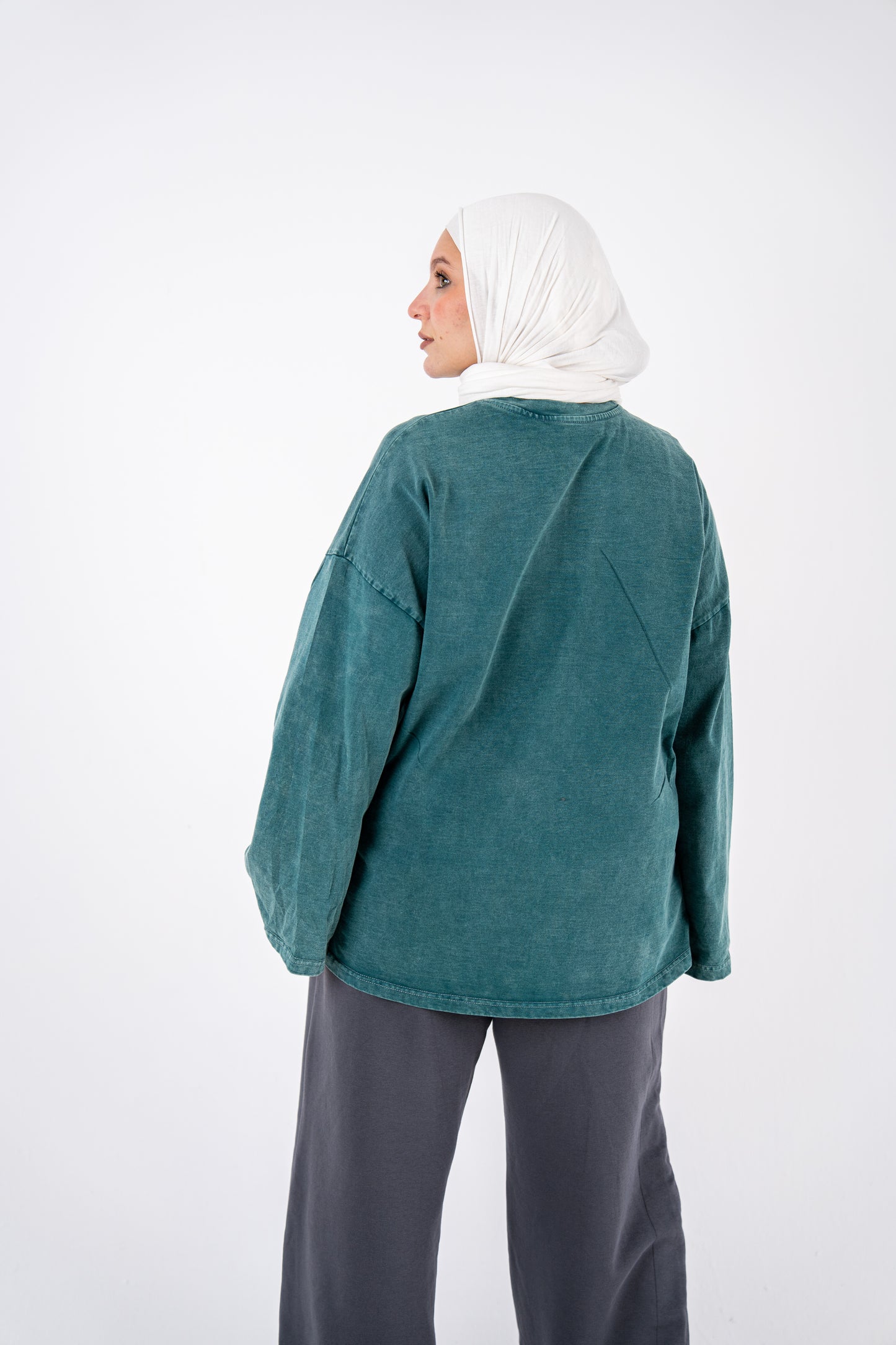 OLIVE washed BASIC WIDESLEEVES T-SHIRT