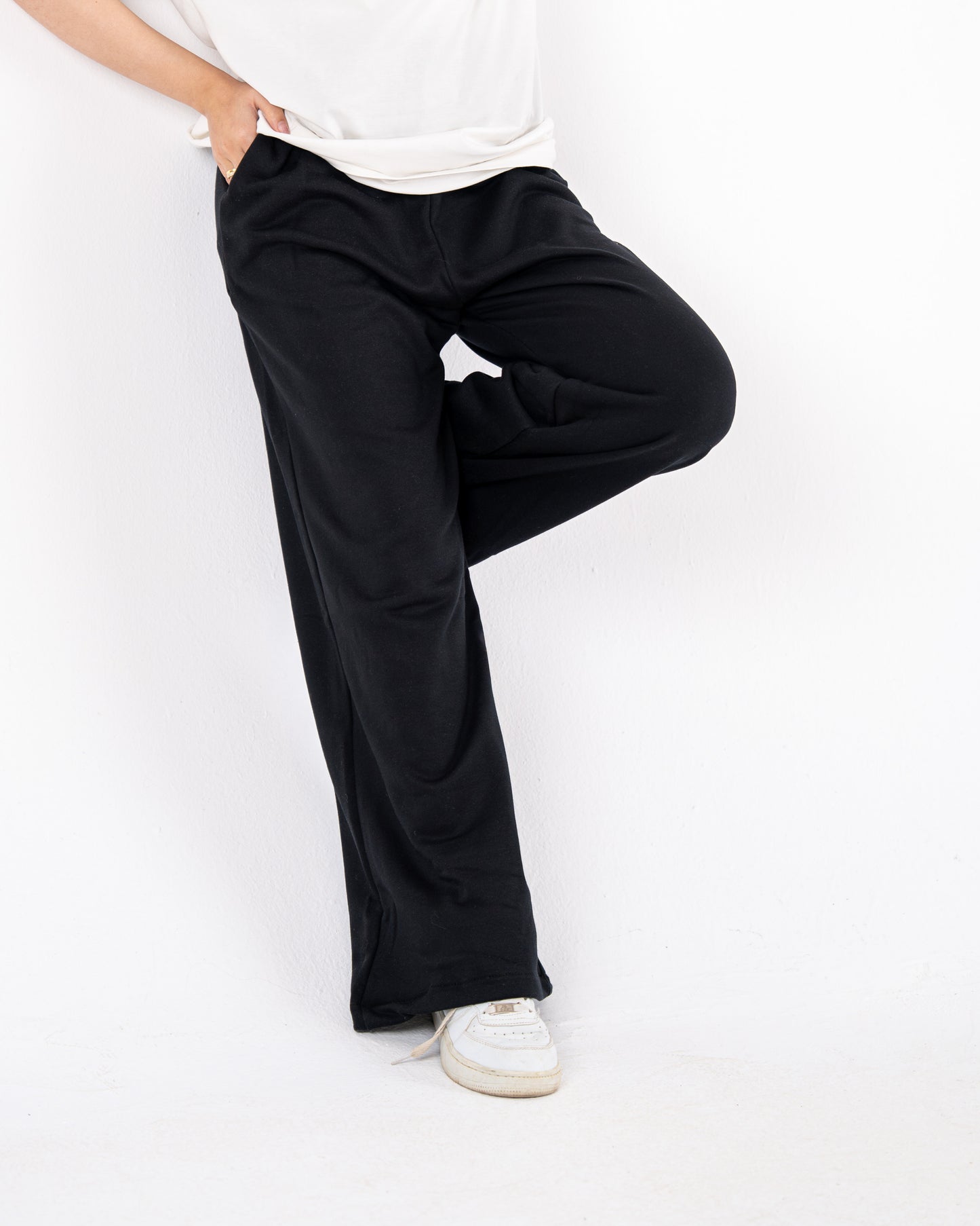 black wideleg sweatpants