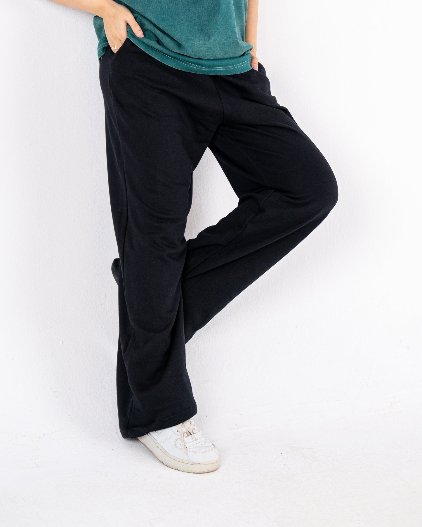 black wideleg sweatpants