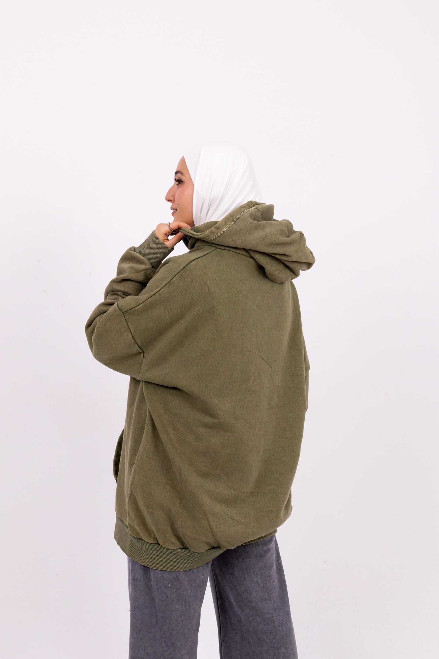 Washed olive basic hoodie