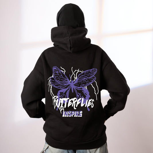 butterflies black oversize hoodie