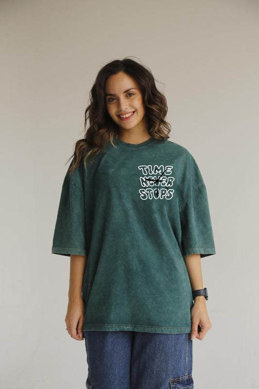 Time never stop olive washed t-shirt