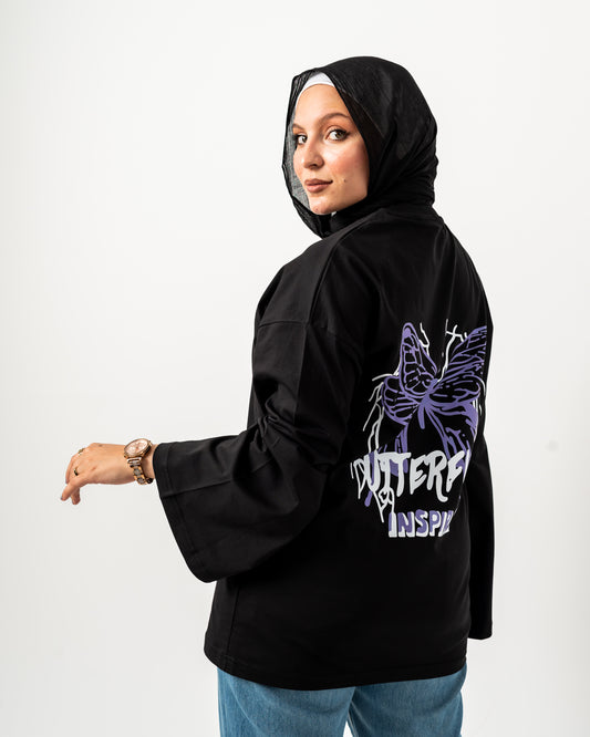 Butterflies inspire black widesleeves t-shirt