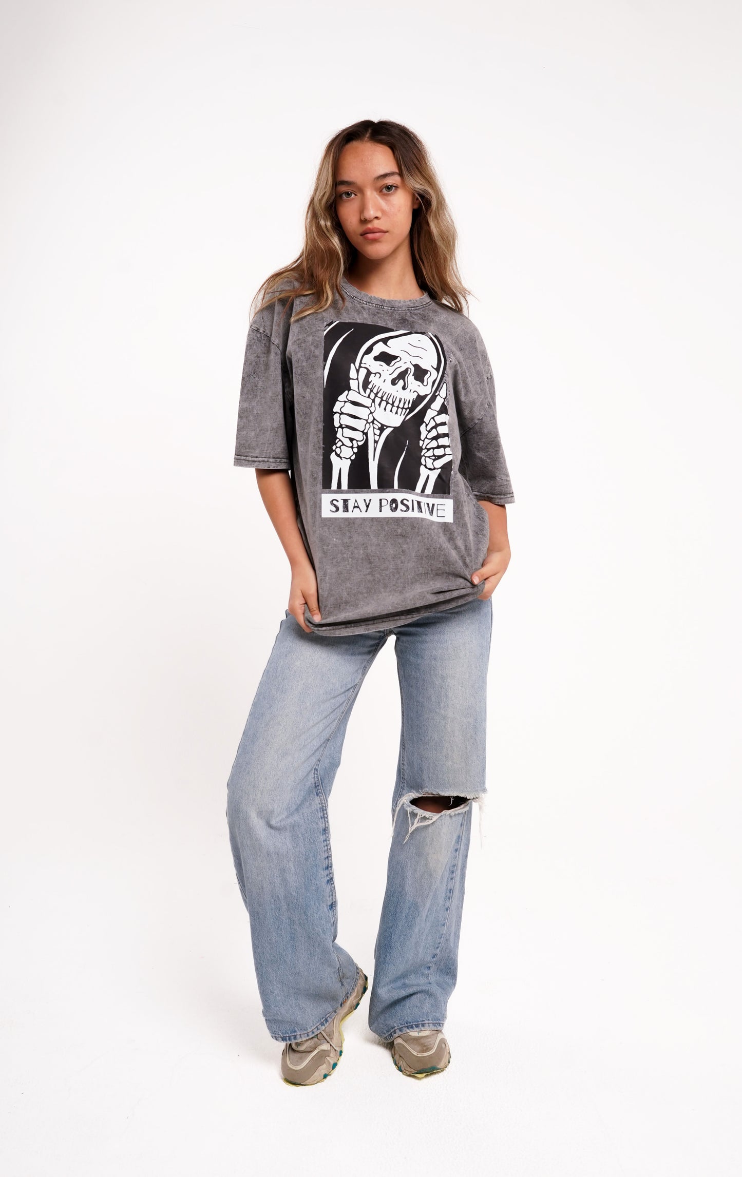 Stay postive washed t-shirt