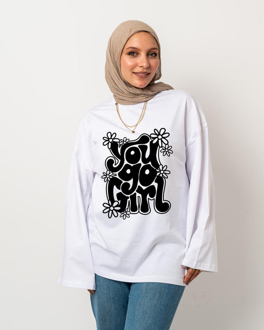 You go girl white widesleeve tshirt