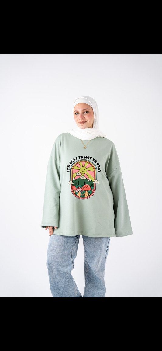 It’s okay not to be okay mint widesleeves t-shirt