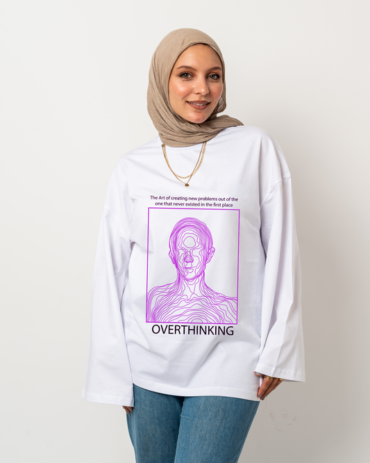 Overthinking white widesleeves t-shirt