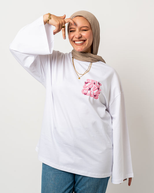 Self love club white widesleeves t-shirt