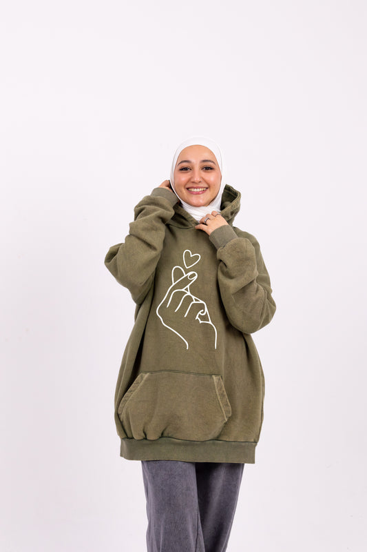 Love olive washed hoodie