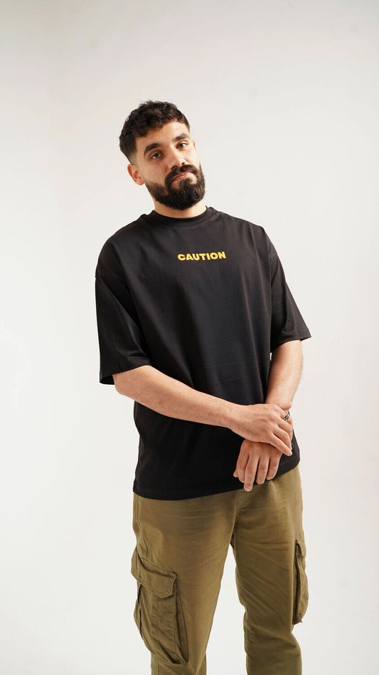 caution black t-shirt