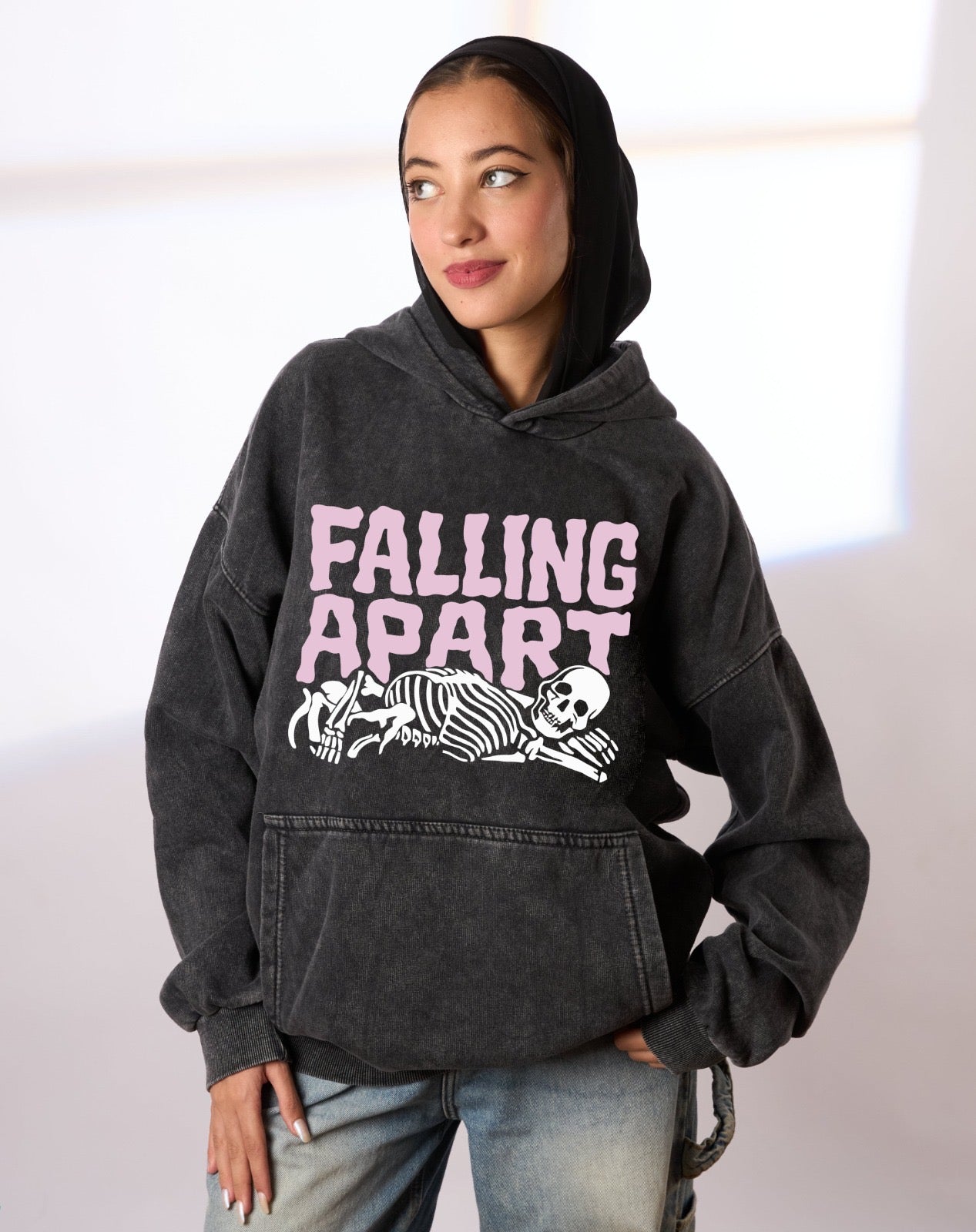 Falling apart washed grey hoodie