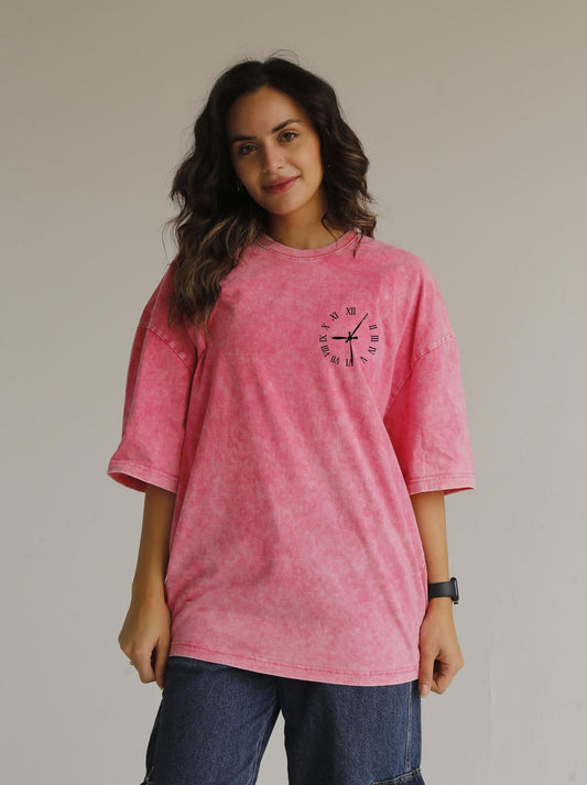 time never stop pink washed t-shirt