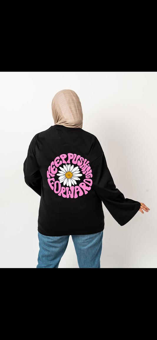 Keep pushing forward black wide sleeves Tshirt