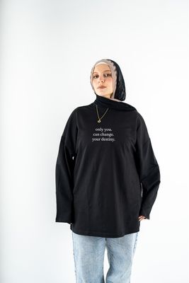 only you can change black widesleeves t-shirt