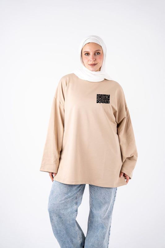 perfection is boring beige widesleeves t-shirt