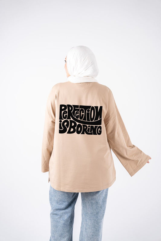 perfection is boring beige widesleeves t-shirt
