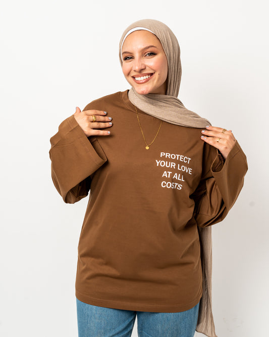 Protect your love brown widesleeves t-shirt