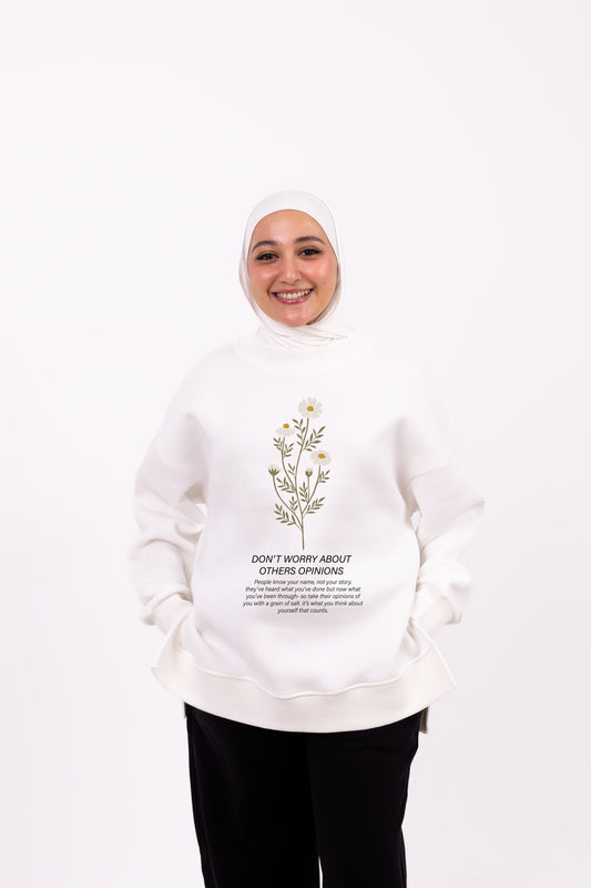 Don’t worry white comfy-go sweatshirt