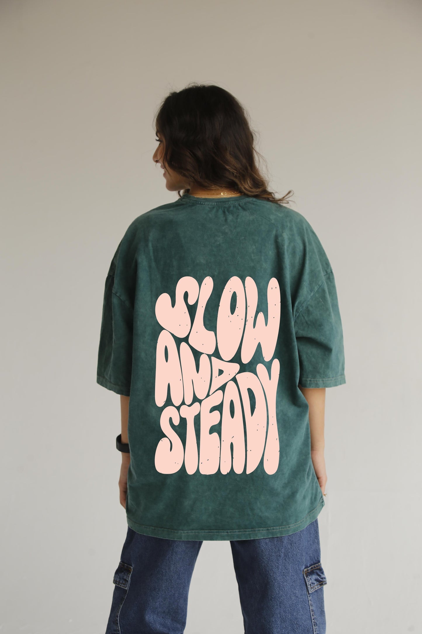 Slow and steady olive washed t-shirt
