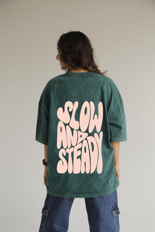 Slow and steady olive washed t-shirt