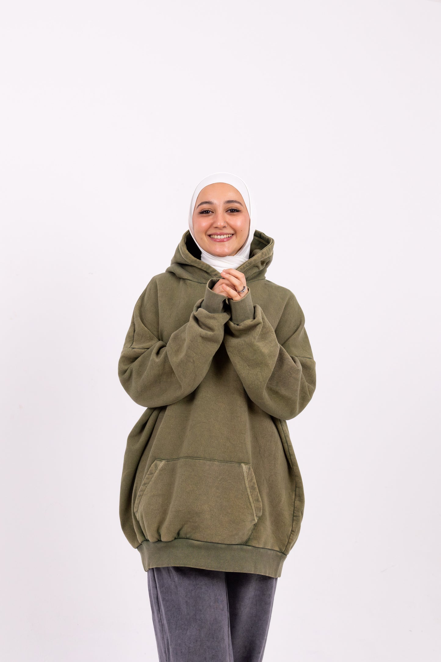 Washed olive basic hoodie