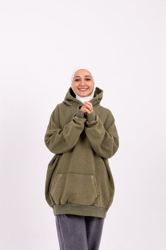Washed olive basic hoodie