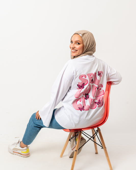 Self love club white widesleeves t-shirt