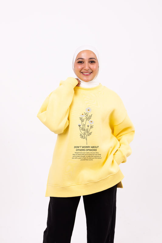 Don’t worry yellow comfy-go sweatshirt