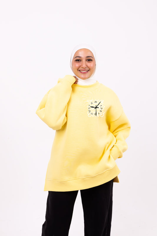 Time never stop yellow comfy-go sweatshirt