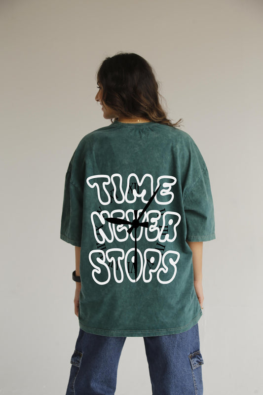 Time never stop olive washed t-shirt