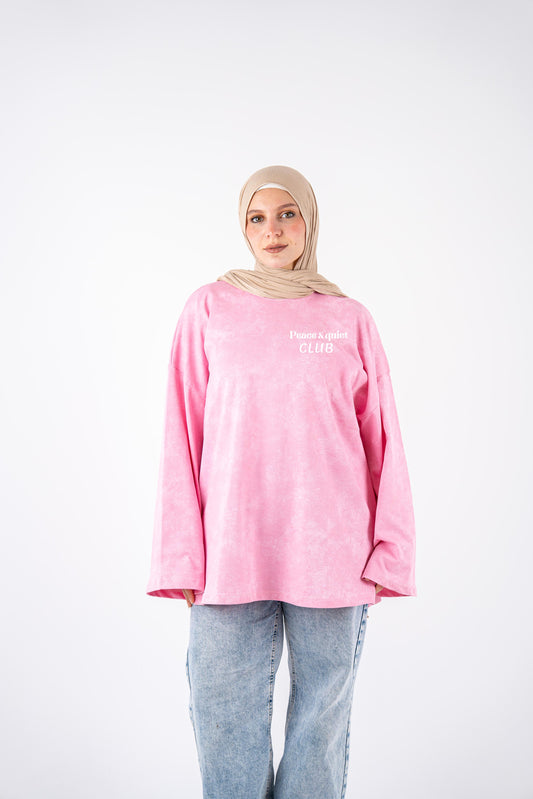 Peace and quiet pink washed widesleeves t-shirt