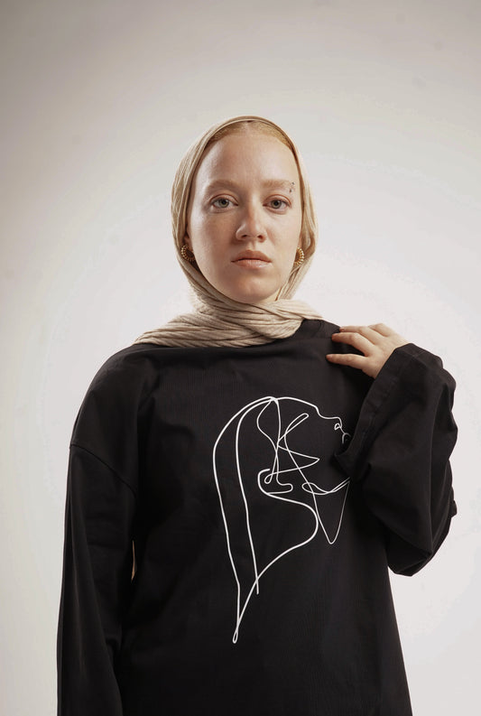 Face drow black widesleeves t-shirt