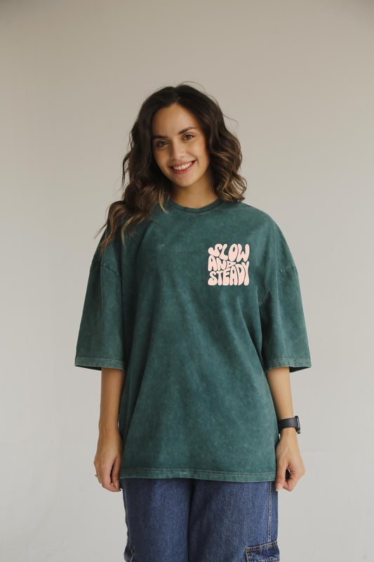 Slow and steady olive washed t-shirt