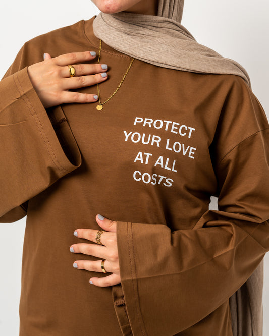 Protect your love brown widesleeves t-shirt